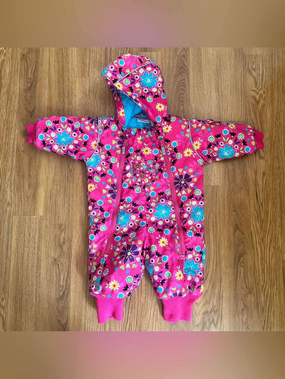 Hanna Andersson size 6-12 month 70 Pink Floral Hooded Kids Snowsuit cute girl